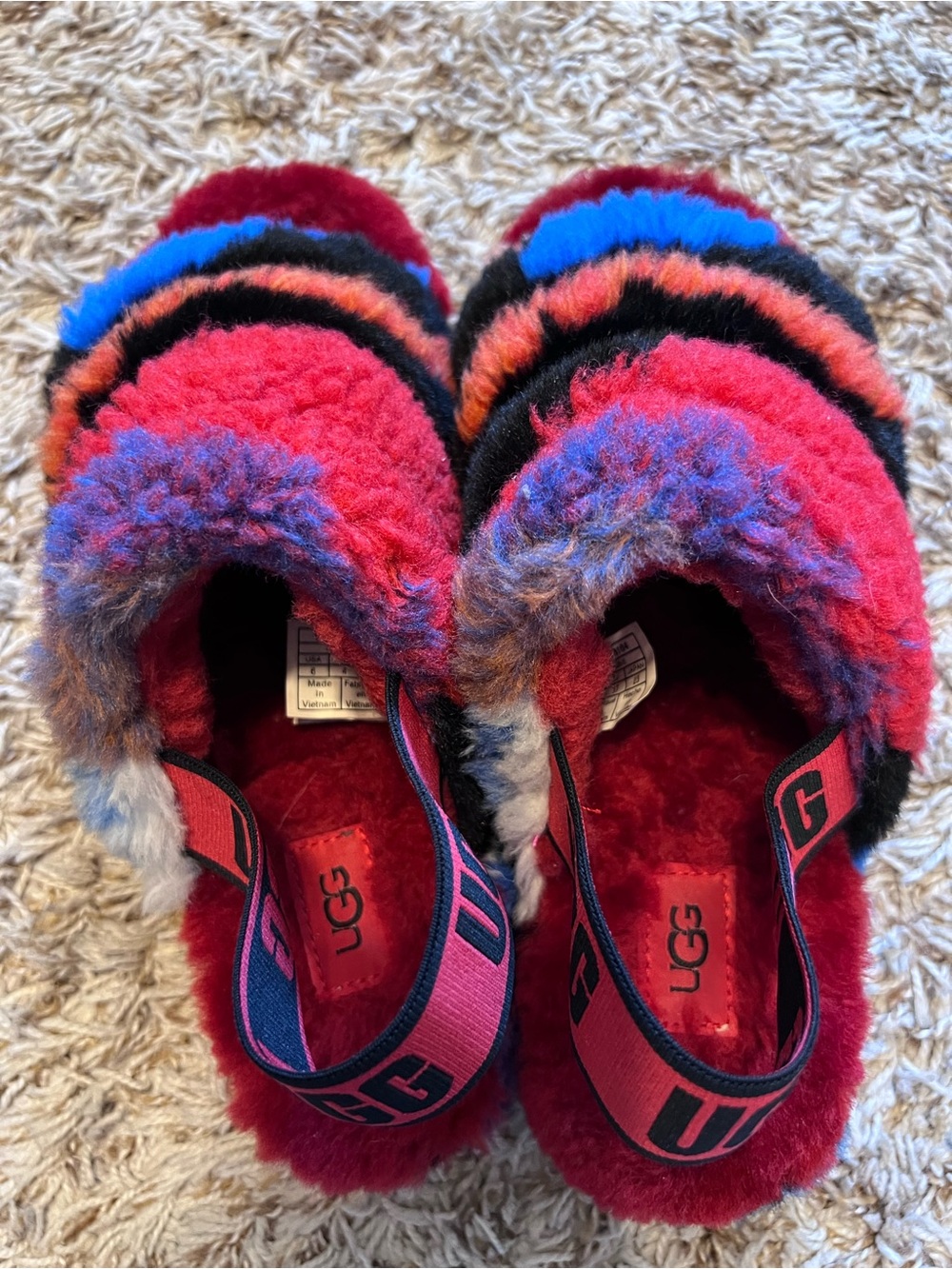 UGG Fluff Yeah Slides Cali Collage Red Camo Slippers Platform Womens Size 6 - Picture 4 of 7